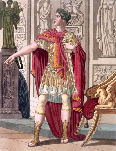 A young emperor in his imperial armour and robes, illustration from 